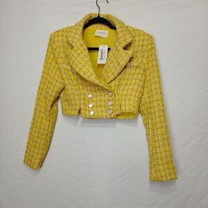 NWT DeeDee Yellow Tweed Cropped Blazer From Herringstones